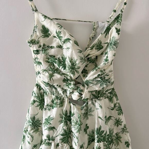 Sandro Mini Sun Dress Linen Palm Trees White Green Size 2 - Picture 4 of 7